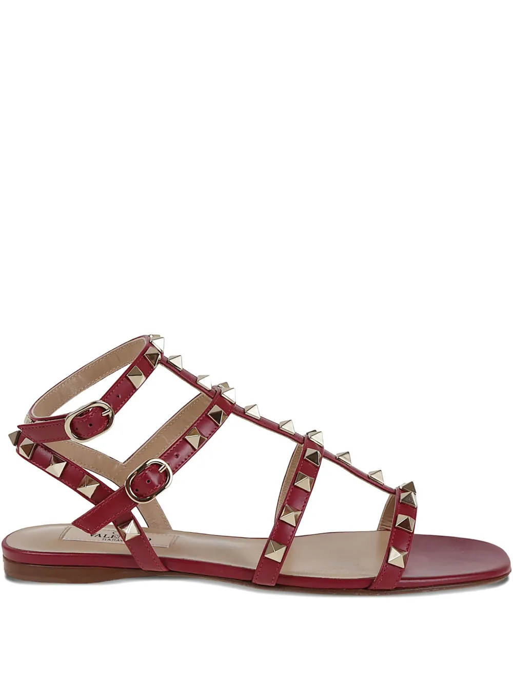 Valentino Garavani Studded Leather Flat Sandals In Red