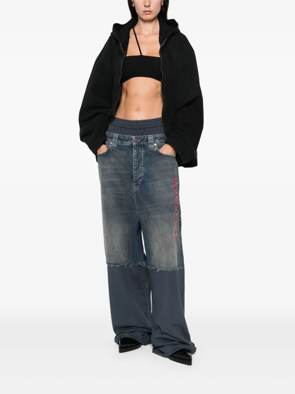 Balenciaga Broek met geborduurd patchwork Blauw