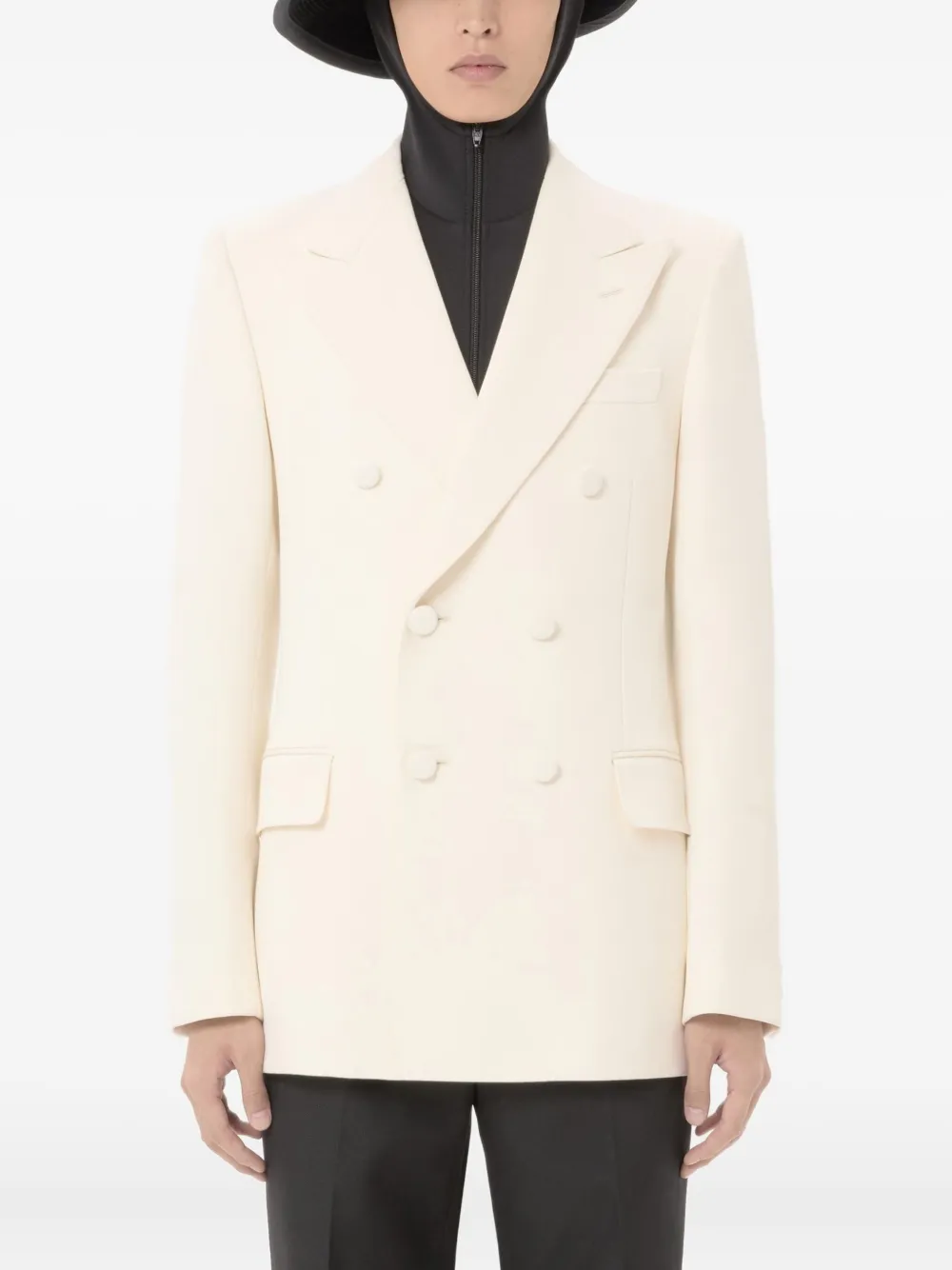 Valentino Double-breasted Peak-lapel Blazer In Neutral
