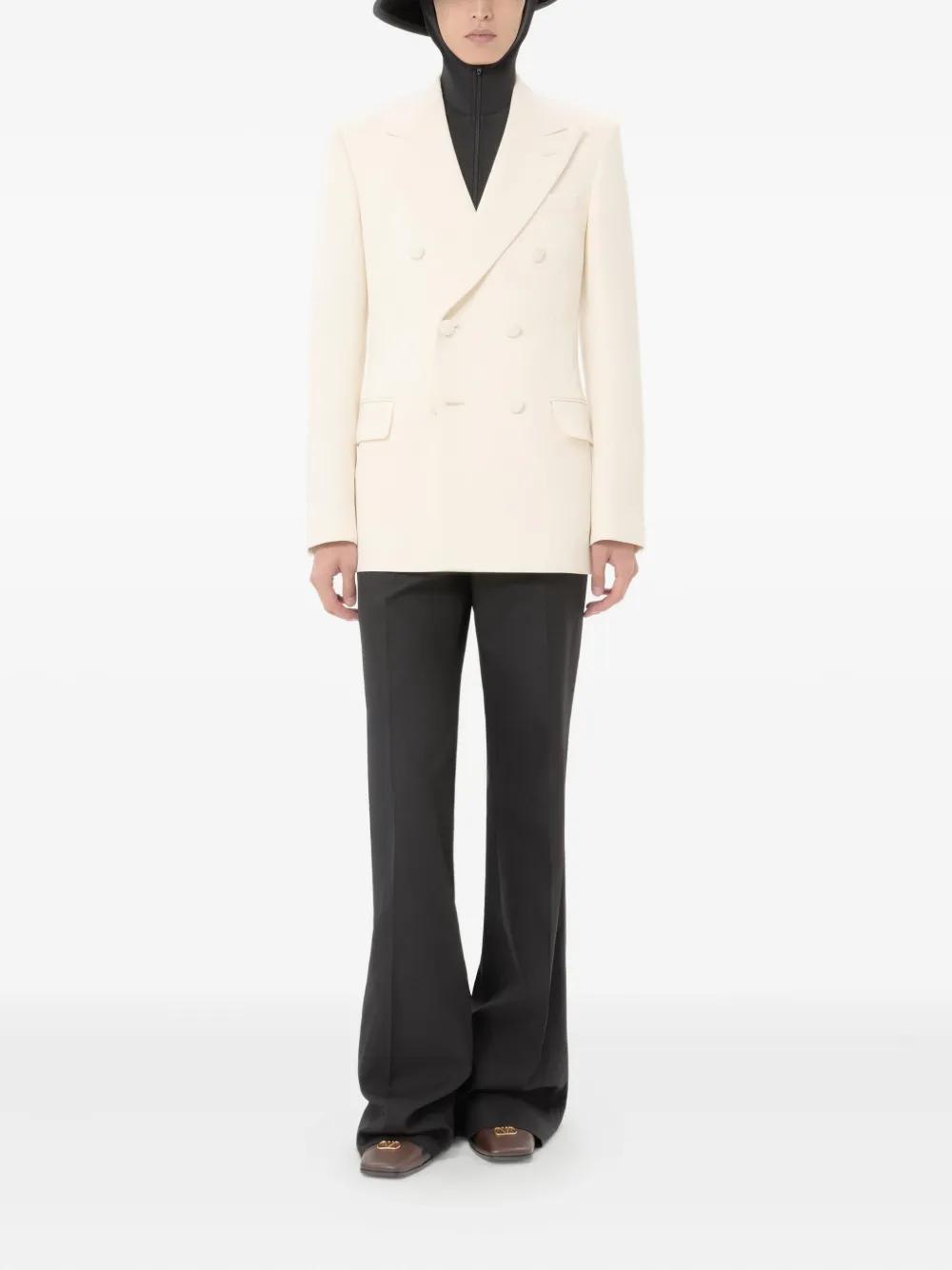 Valentino Double-breasted Peak-lapel Blazer In Neutral