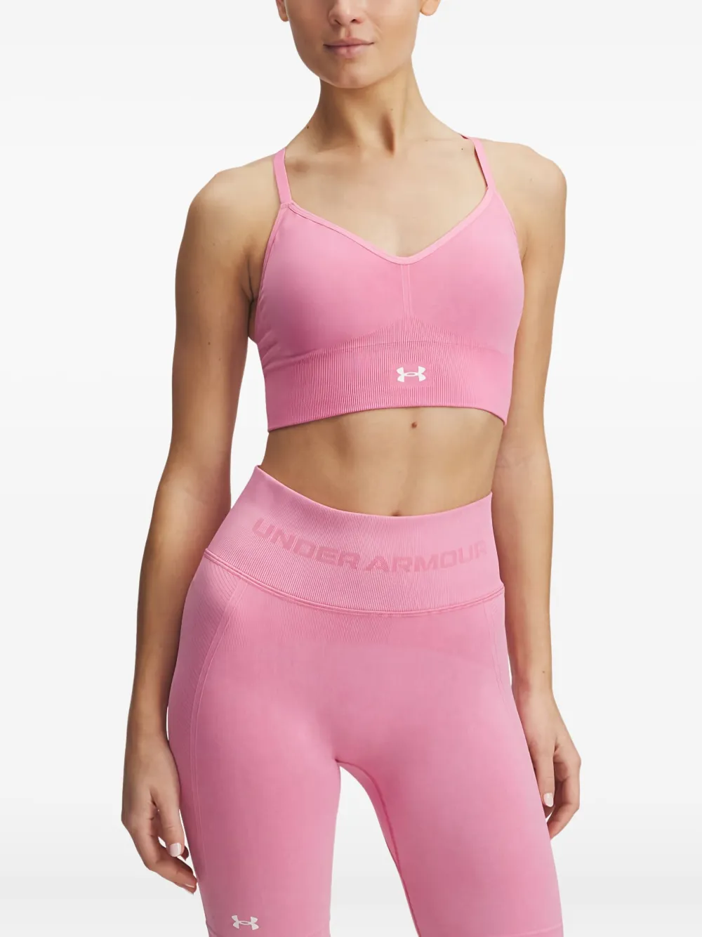 Under Armour Vanish Seamless V-neck Sports Bra In Pink