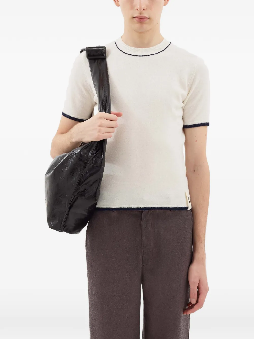 Sunnei Contrast Trim Short Sleeve Knit Top In White