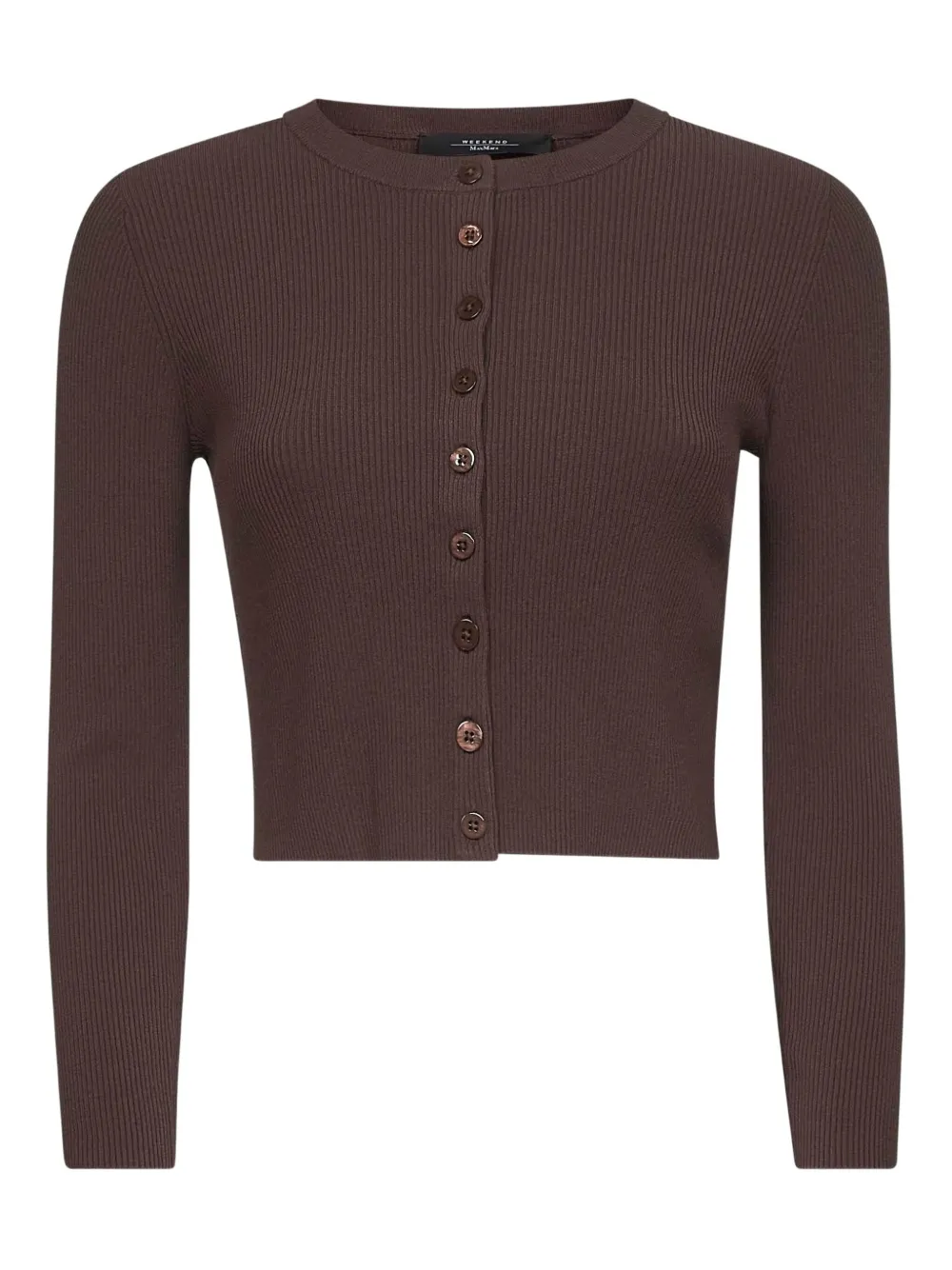 Weekend Max Mara Ribbed Button-fastening Cardigan In Brown