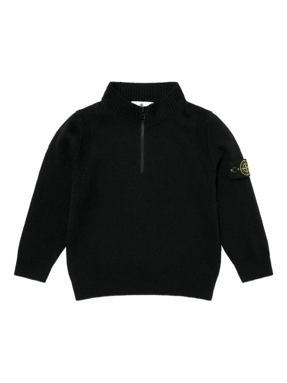 Stone Island Junior Trui met halve rits en logopatch Zwart