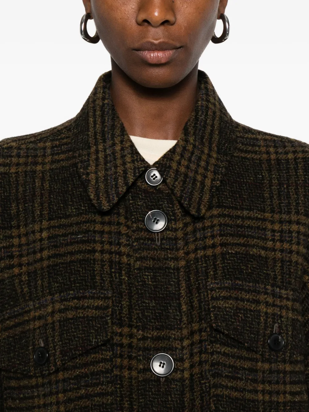 Isabel Marant Étoile Gislene Plaid Collared Coat With Chest Pockets In Brown