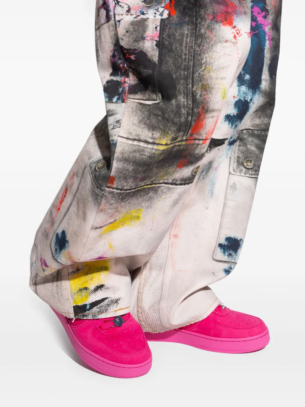 A BATHING APE star-patch leather sneakers Pink