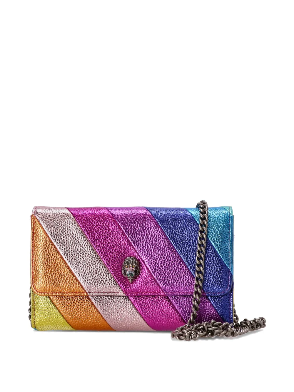Kurt Geiger London rainbow-stripe metallic clutch bag Roze
