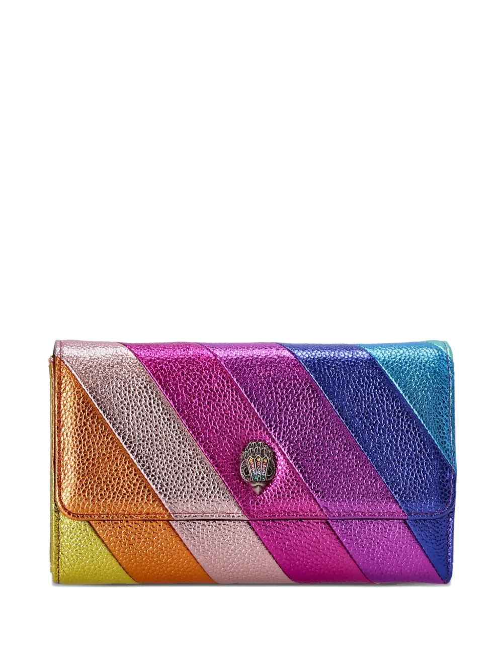 Kurt Geiger London rainbow-stripe metallic clutch bag Roze
