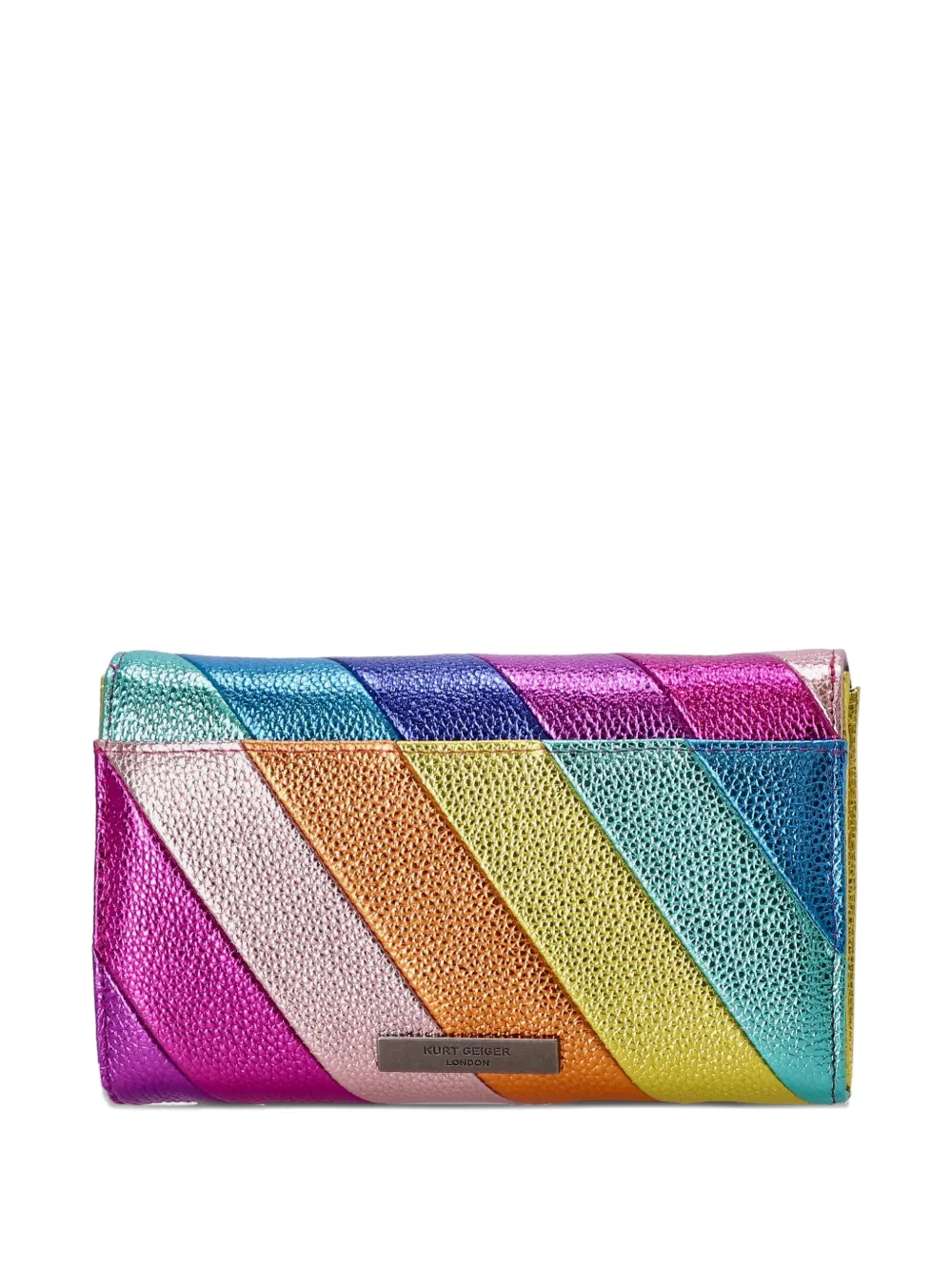 Kurt Geiger London rainbow-stripe metallic clutch bag Roze