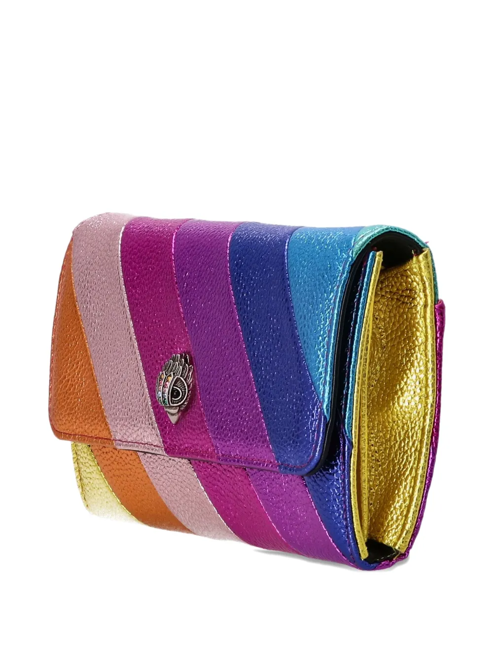 Kurt Geiger London rainbow-stripe metallic clutch bag Roze
