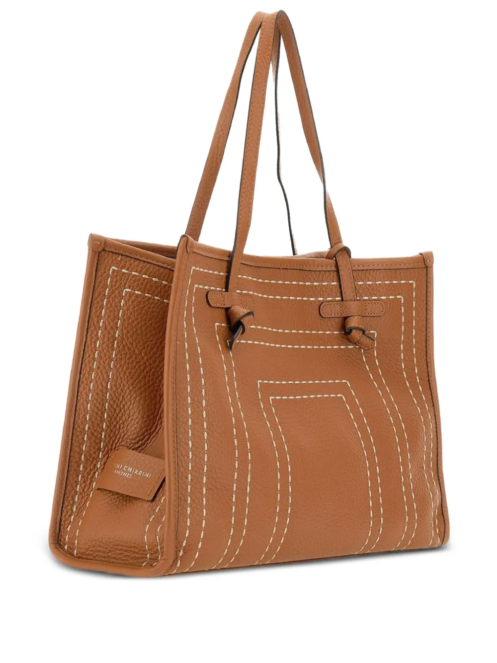 MARCELLA CLUB Leren schoudertas met stiksels - Bruin