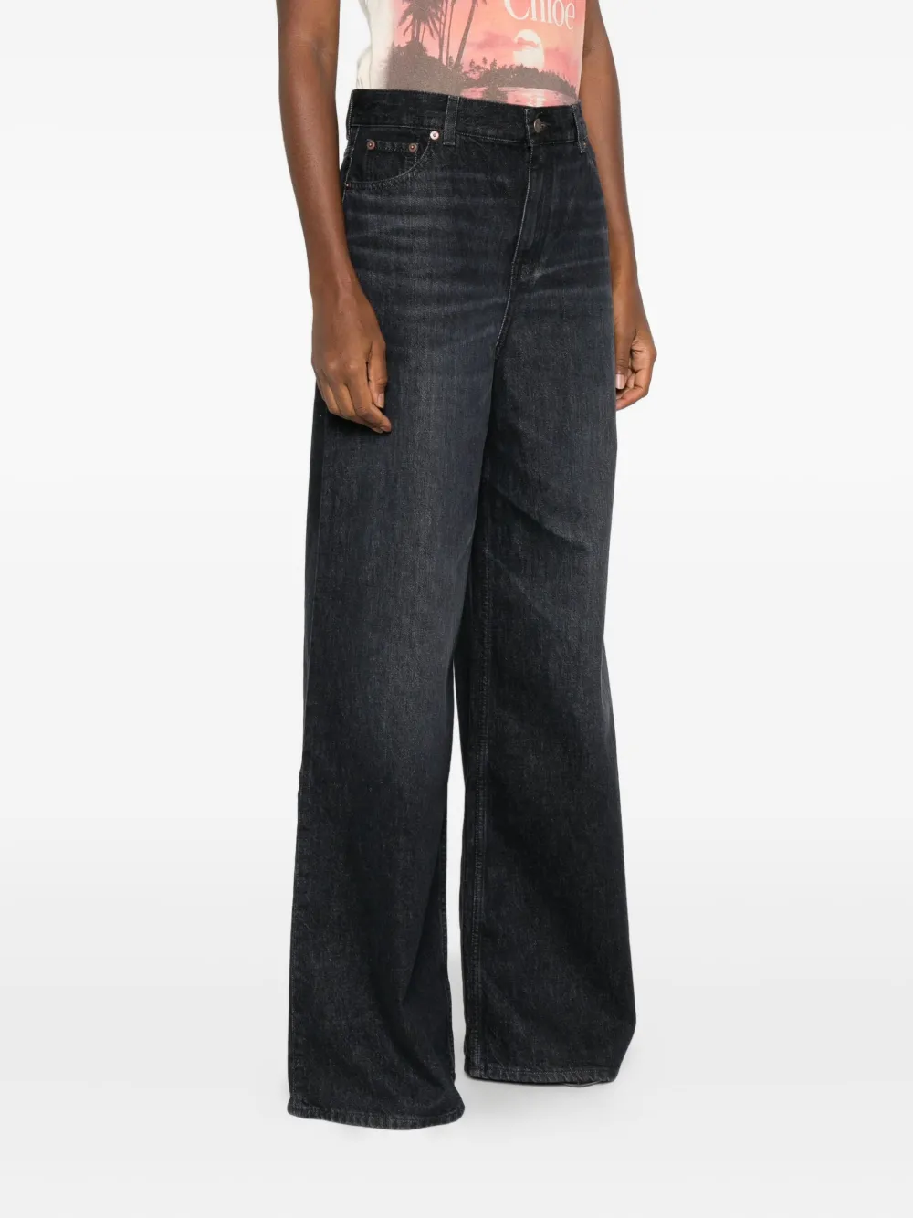 Chloé Wide-leg Denim Trousers With Belt Loops In Black