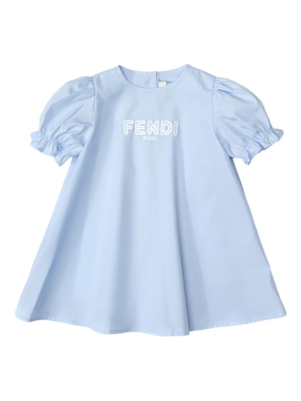 Fendi Kids Jurk met pofmouwen en borduurwerk Blauw