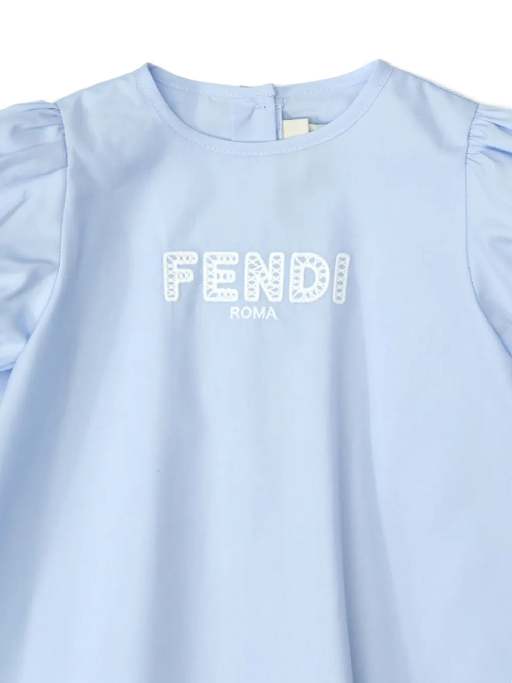 Fendi Kids Jurk met pofmouwen en borduurwerk Blauw