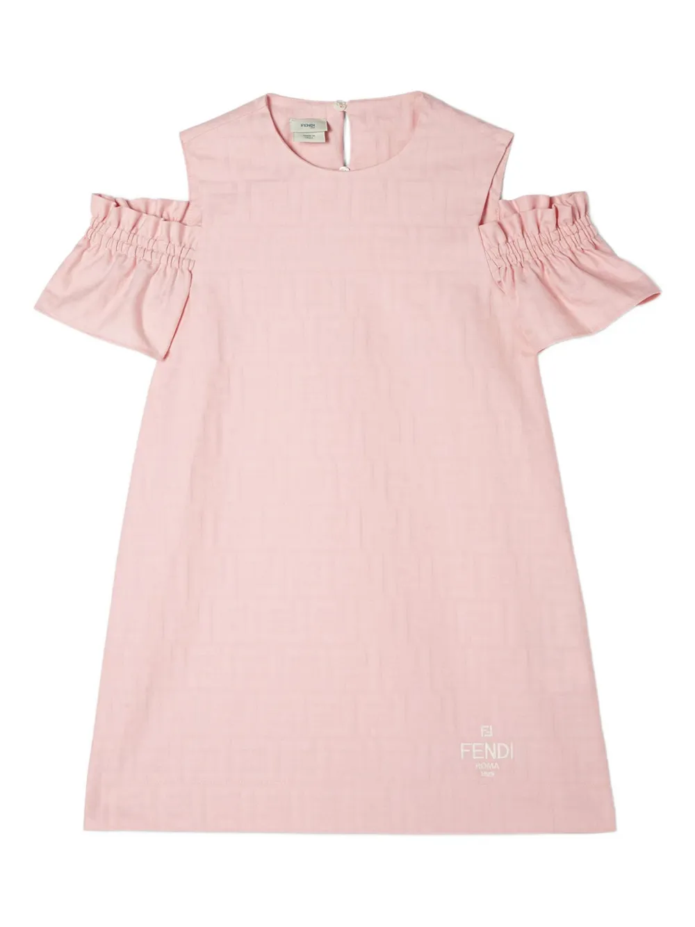 Fendi Kids Midi-jurk met ruches en FF-jacquard Roze