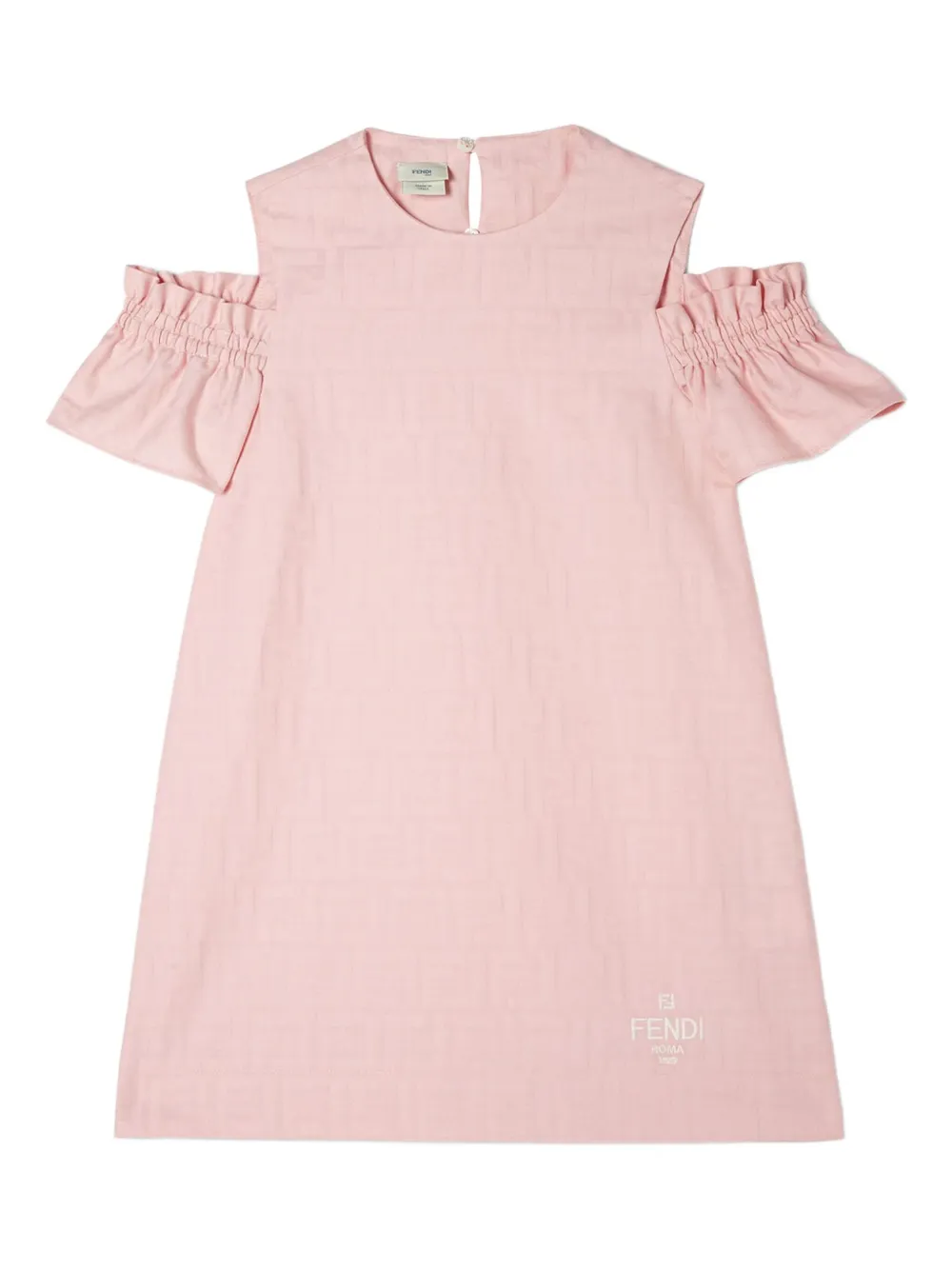 Fendi Kids Midi-jurk met ruches en FF-jacquard Roze