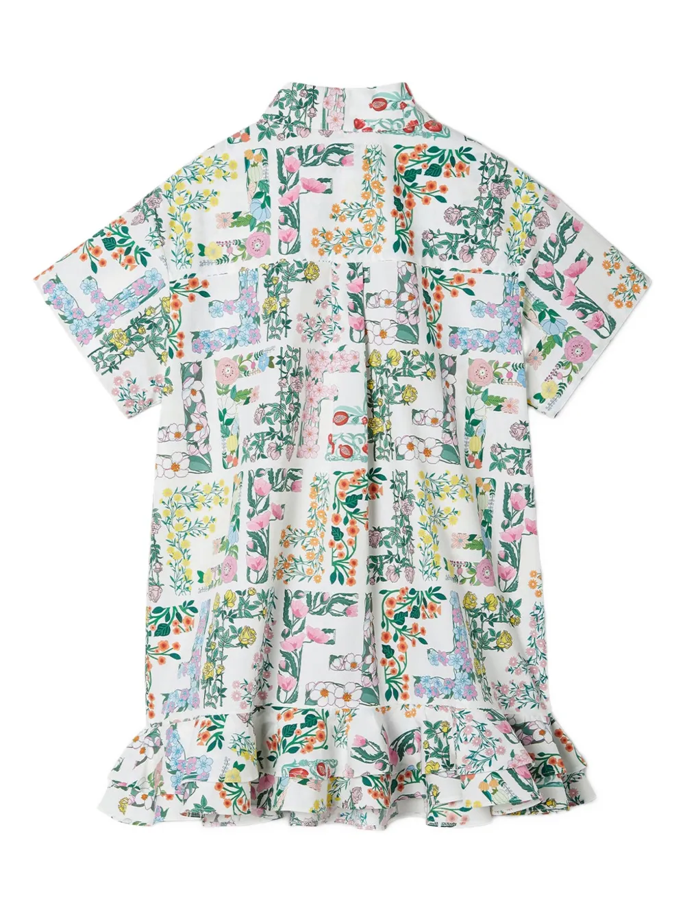 Fendi Kids Jurk met bloemenprint en ruches Wit