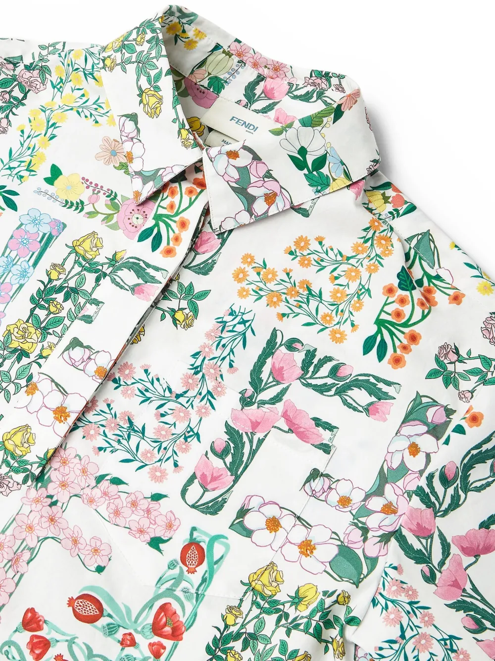 Fendi Kids Jurk met bloemenprint en ruches Wit