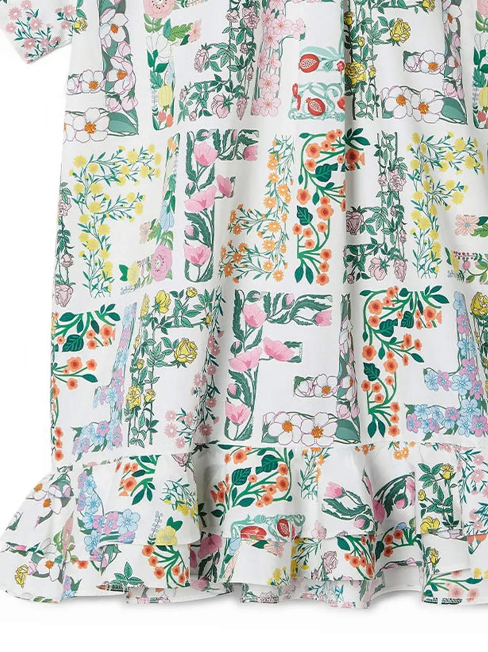 Fendi Kids Jurk met bloemenprint en ruches Wit