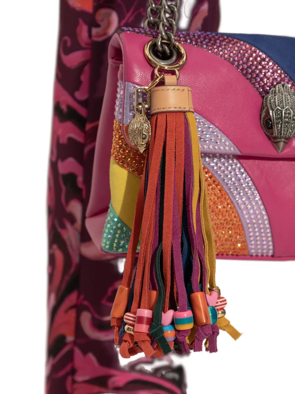 Kurt Geiger Leather Tassel Beaded Keyring In Multi