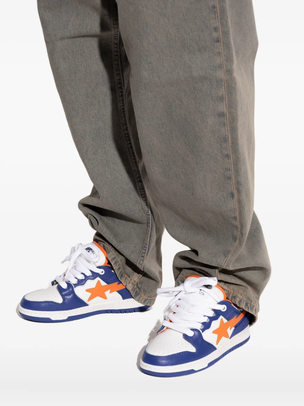 A Bathing Ape Bape Sta #3 Star-patch Leather Sneakers In Blue
