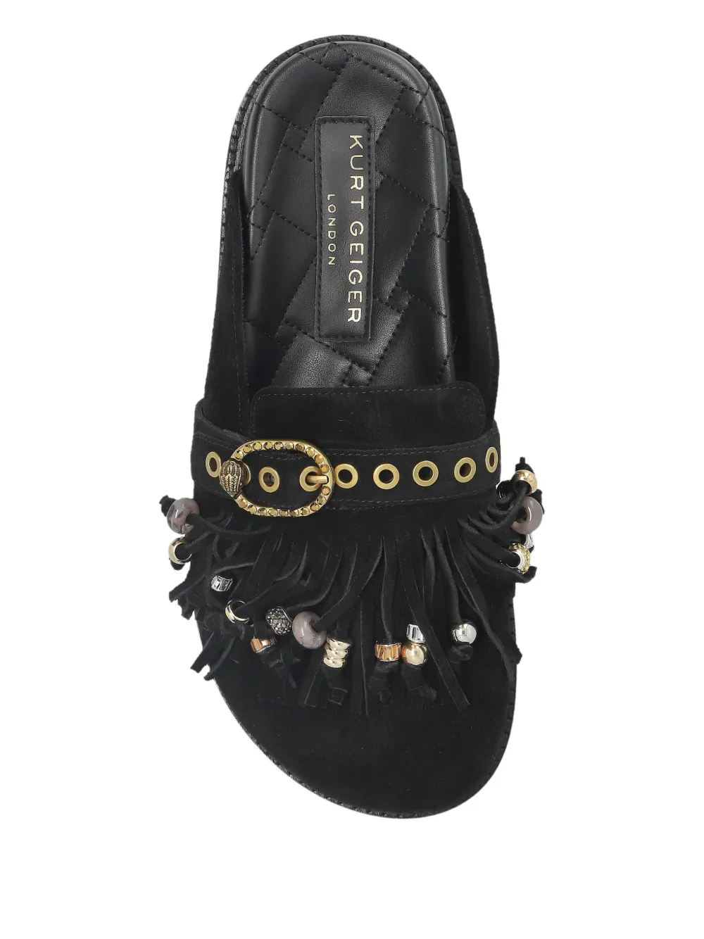 Kurt Geiger London Mayfair fringe embellished buckle mule Black