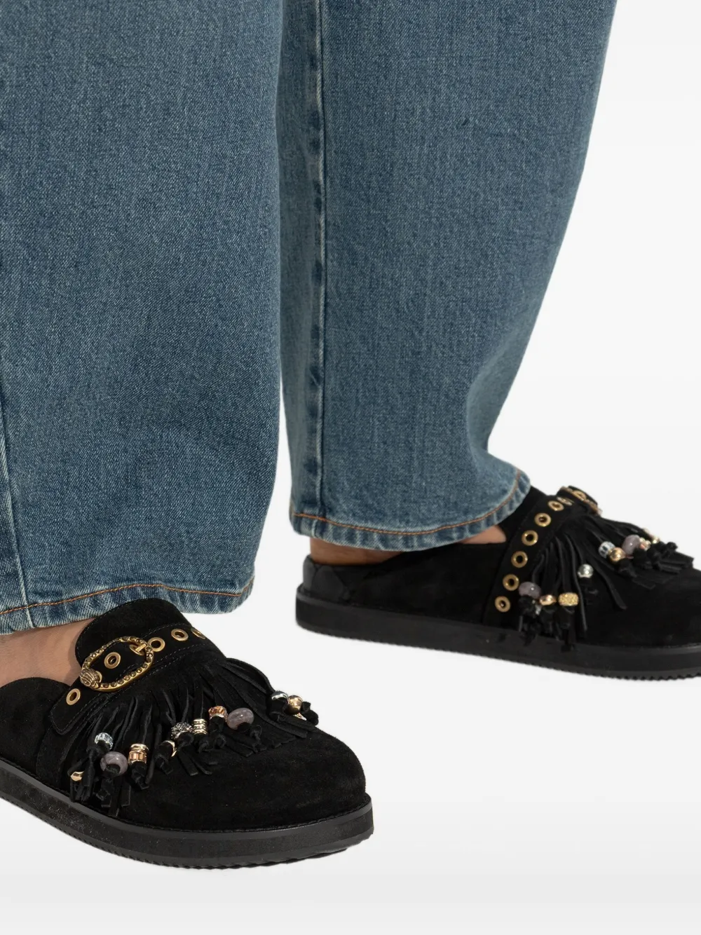 Kurt Geiger London Mayfair fringe embellished buckle mule Black