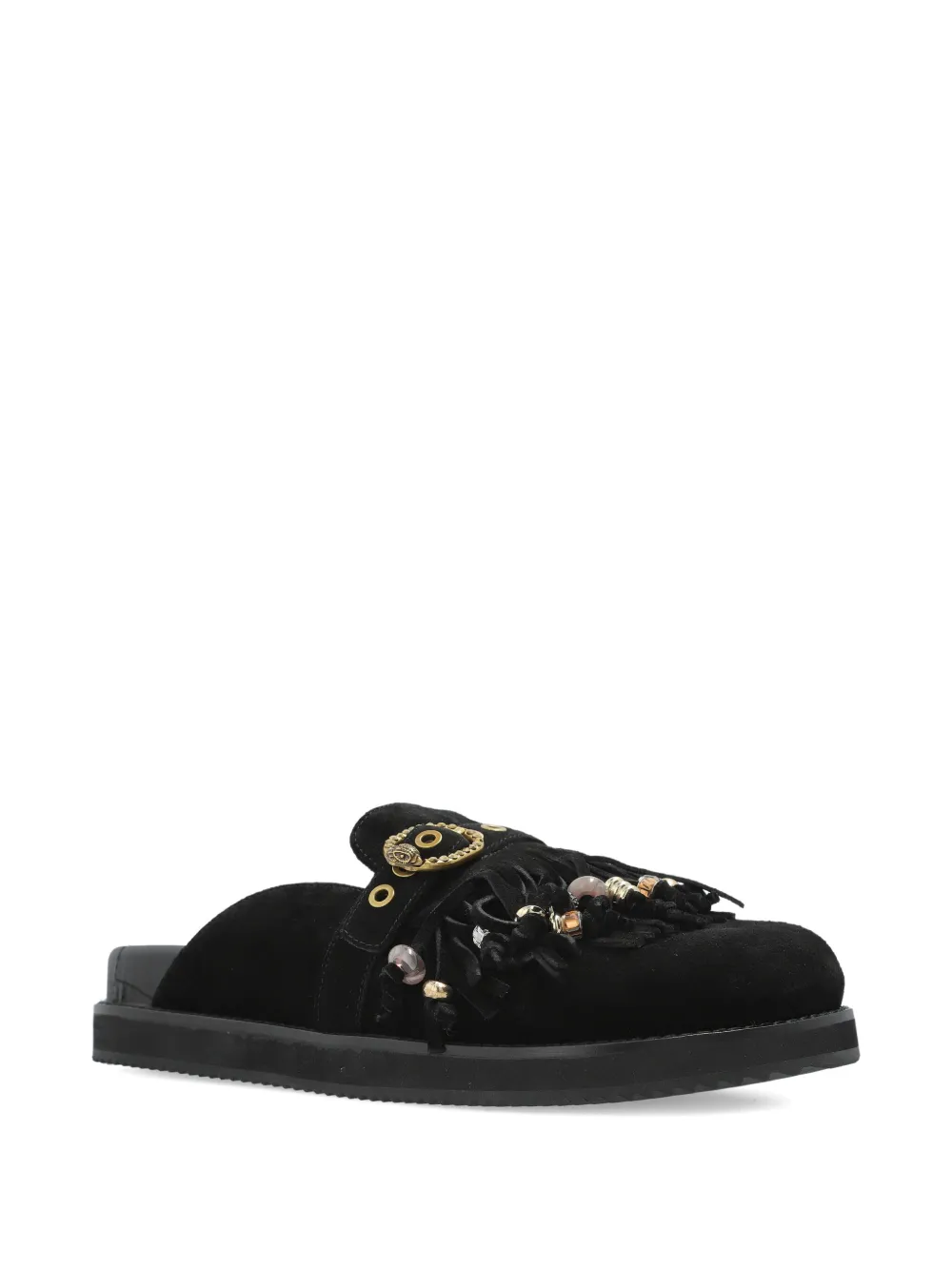 Kurt Geiger London Mayfair fringe embellished buckle mule Black