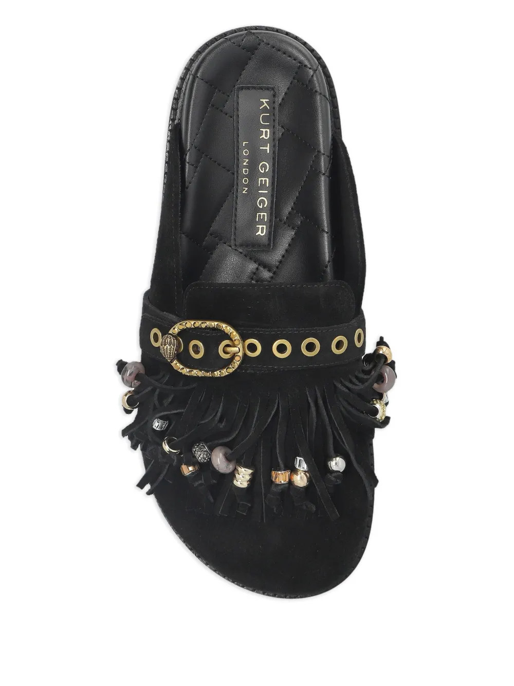 Kurt Geiger London Mayfair fringe embellished buckle mules Black