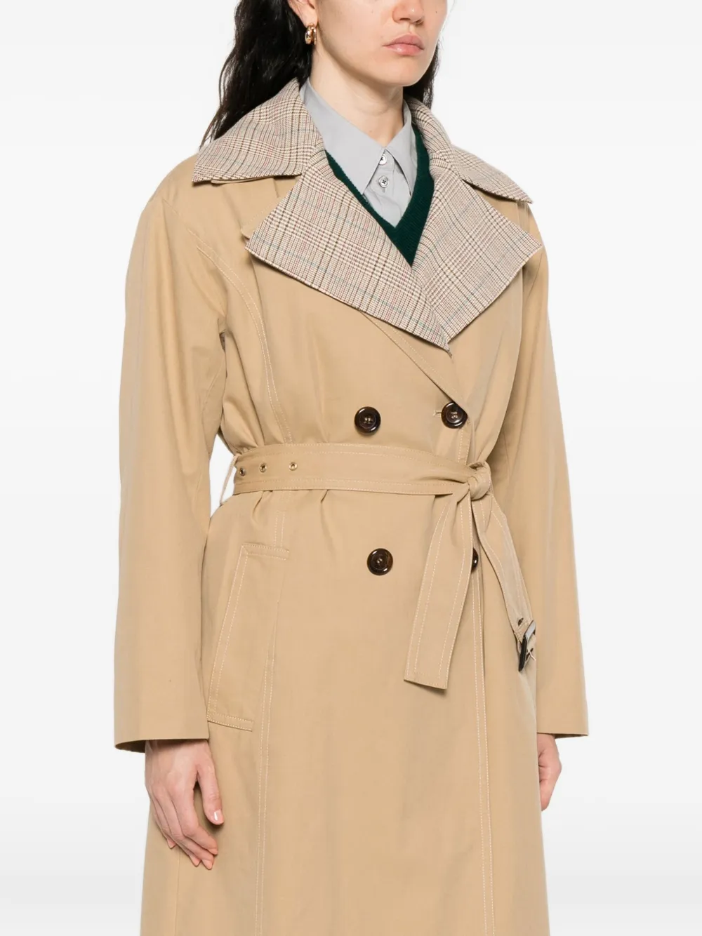 Liu •jo Checked-lapels Belted Coat In Neutral