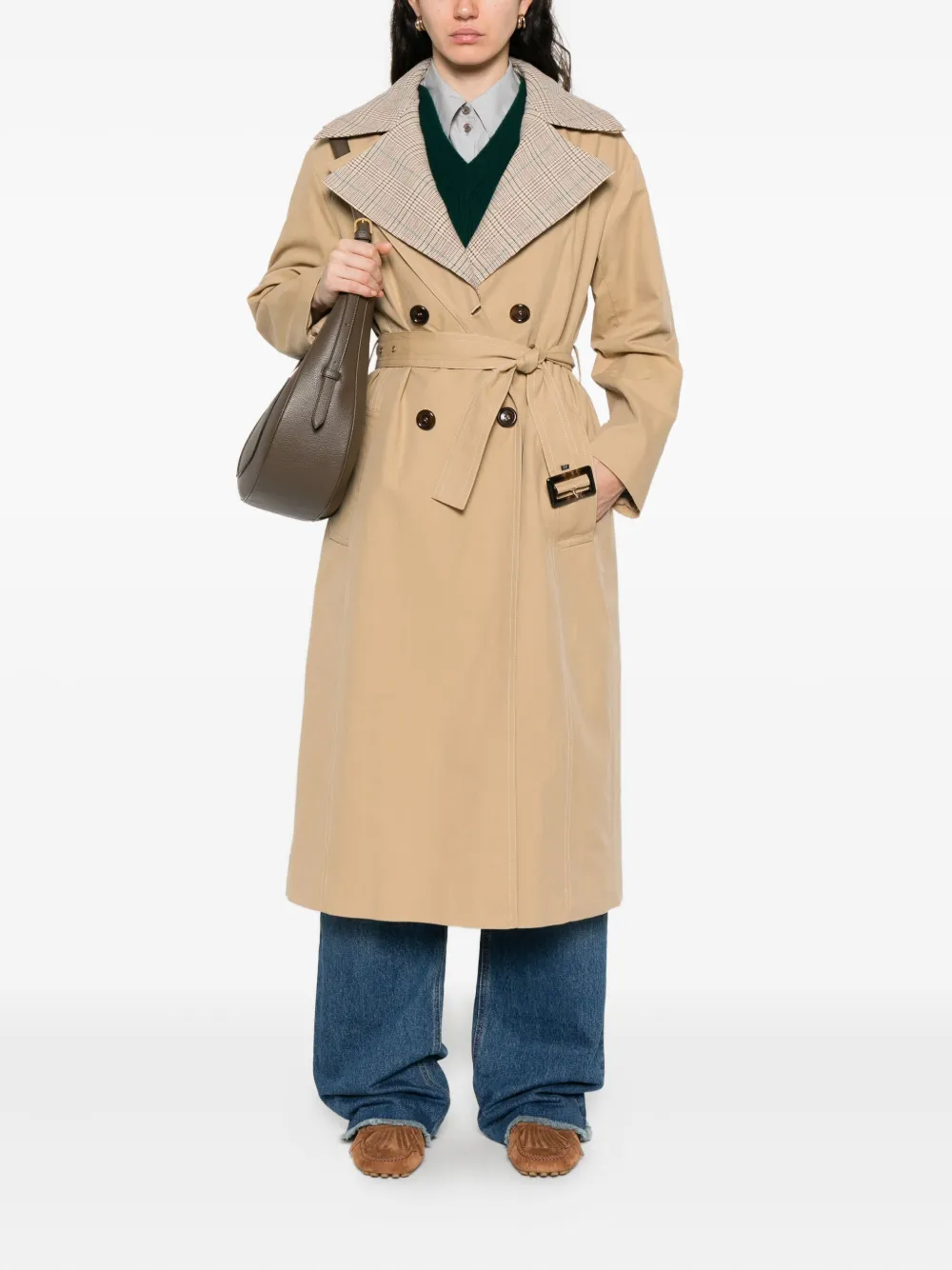 LIU JO Jas met ceintuur en geruite revers Beige