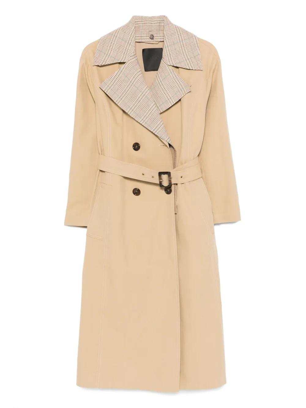 Liu •jo Checked-lapels Belted Coat In Neutral