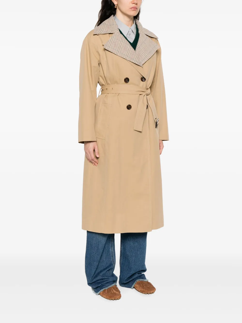 LIU JO Jas met ceintuur en geruite revers Beige