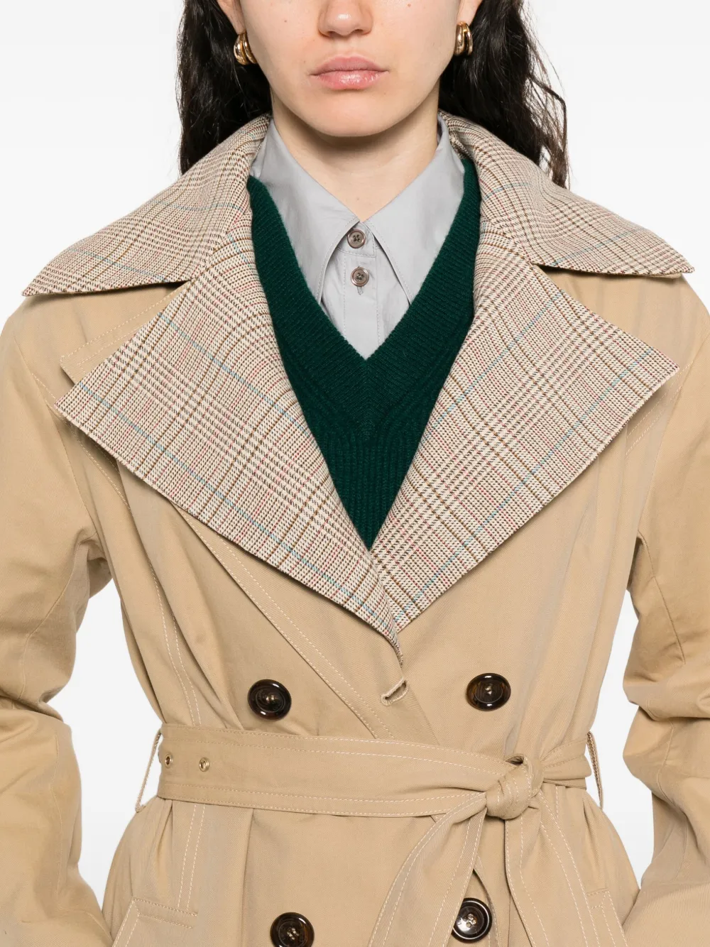 LIU JO Jas met ceintuur en geruite revers Beige