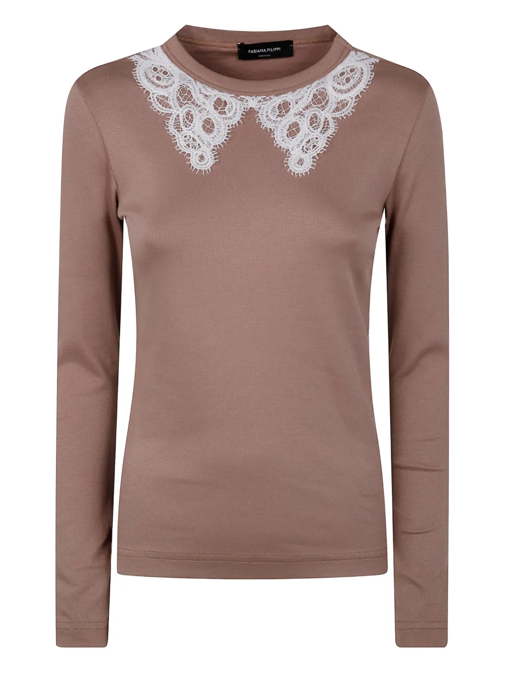 Fabiana Filippi lace-embellishment long-sleeve T-shirt Bruin