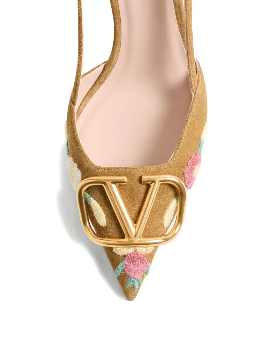 Valentino Garavani 80mm floral-embroidered slingback pumps Brown