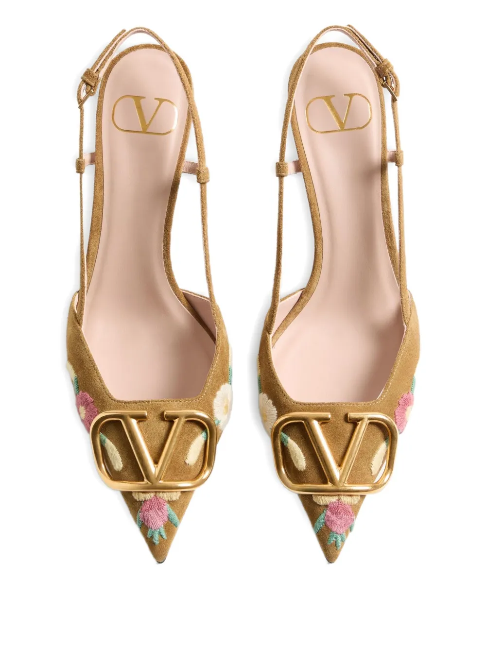 Valentino Garavani 80mm floral-embroidered slingback pumps Brown