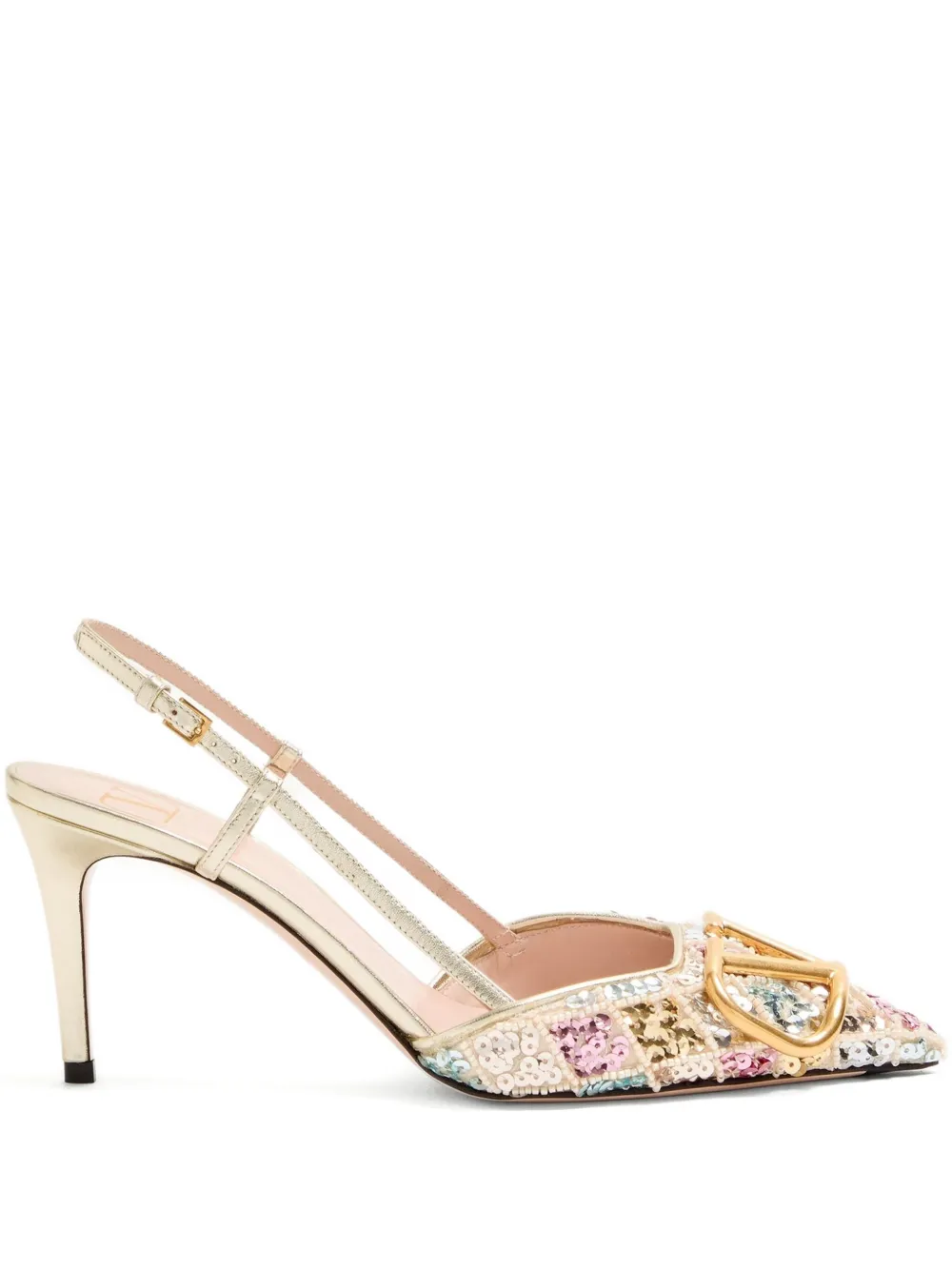Valentino Garavani 80mm sequin-embellished slingback pumps Neutrals