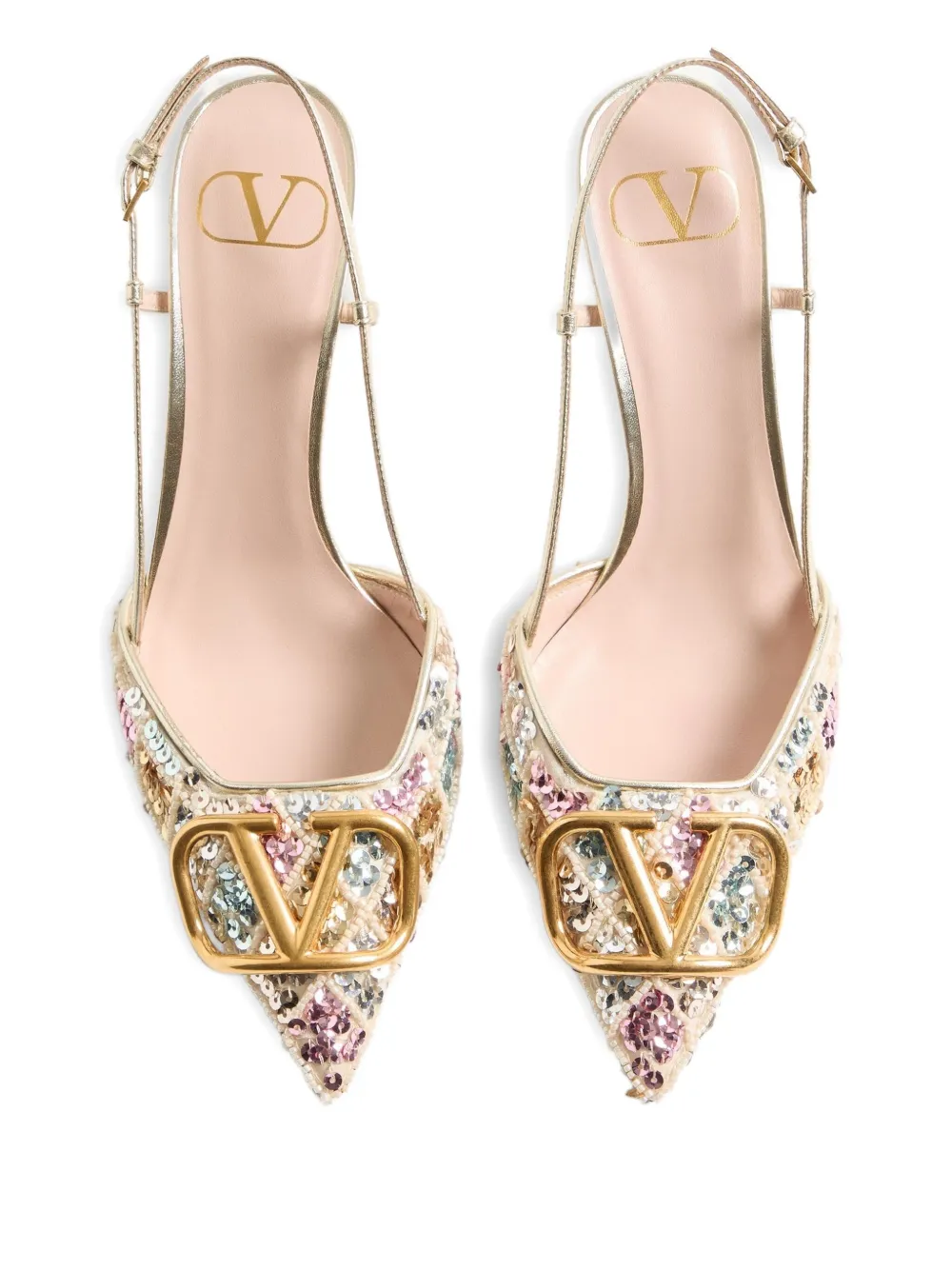 Valentino Garavani 80mm sequin-embellished slingback pumps Neutrals