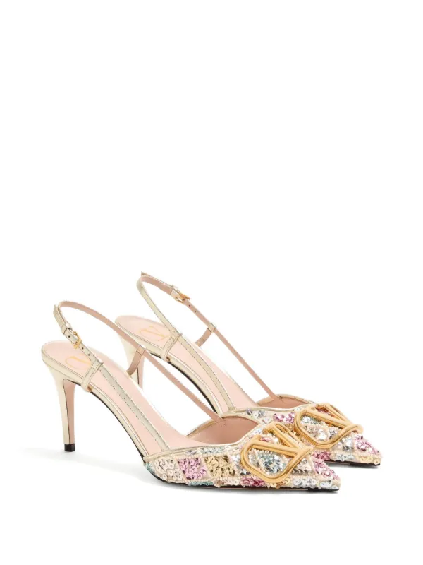 VALENTINO ゴールドのロゴバックルが特徴のスリングバックパンプス。 Valentino Garavani スパンコール スリングバック パンプス