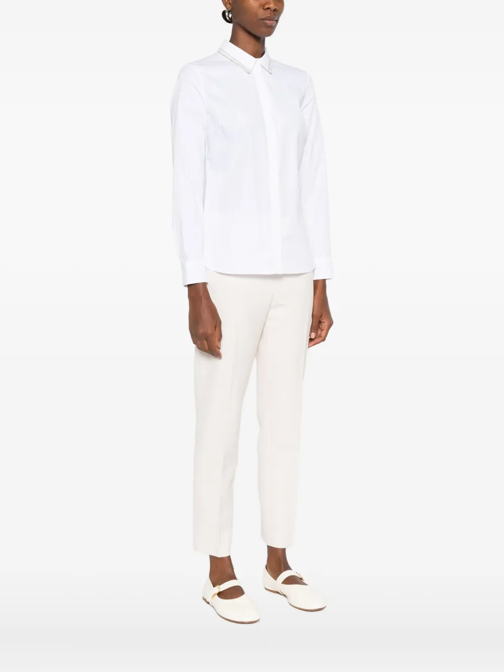 Peserico Piped-collar Cotton Shirt In White