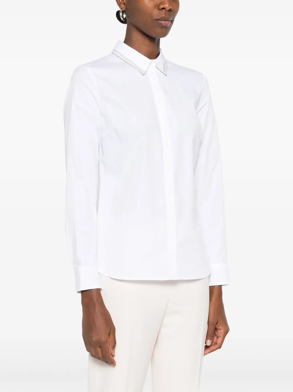 Peserico Katoenen blouse met afwerking bij de kraag Wit