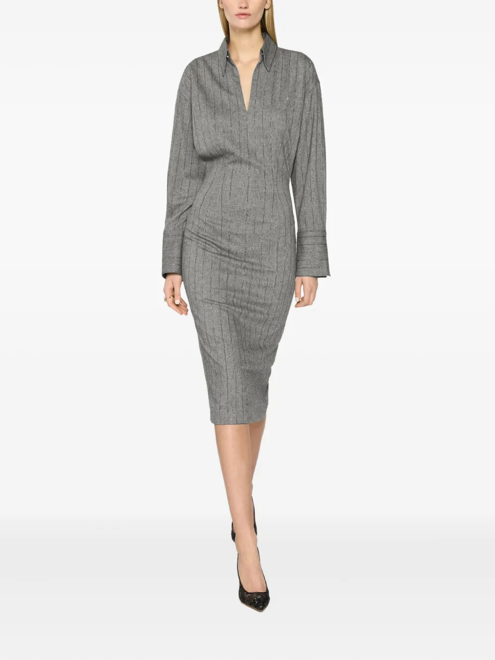 Genny stripe-pattern midi dress Grijs