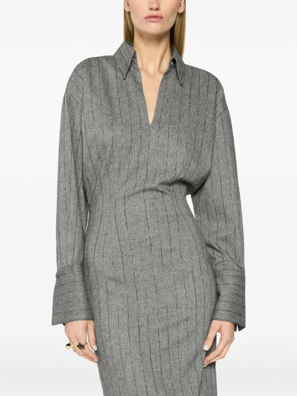 Genny stripe-pattern midi dress Grijs