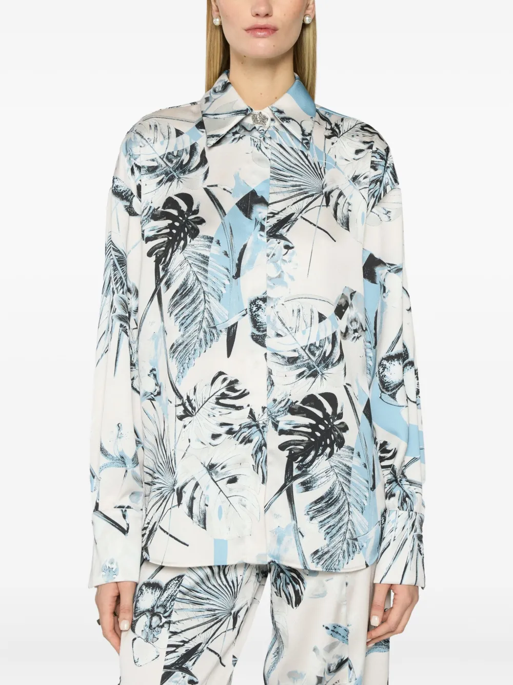 Genny Satijnen blouse met bloemenprint Veelkleurig