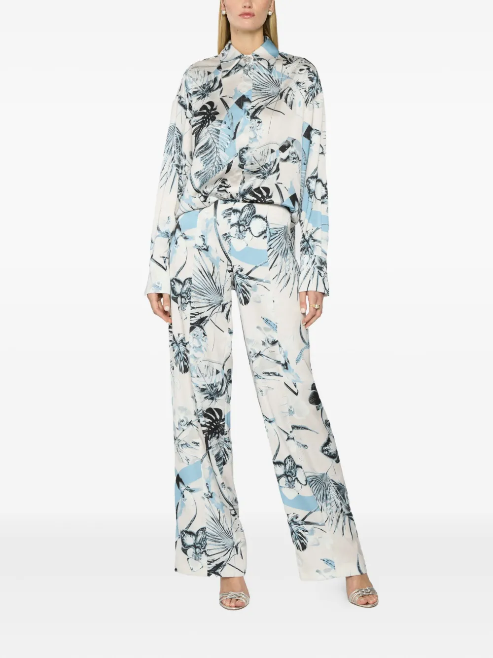 Genny Satijnen blouse met bloemenprint Veelkleurig