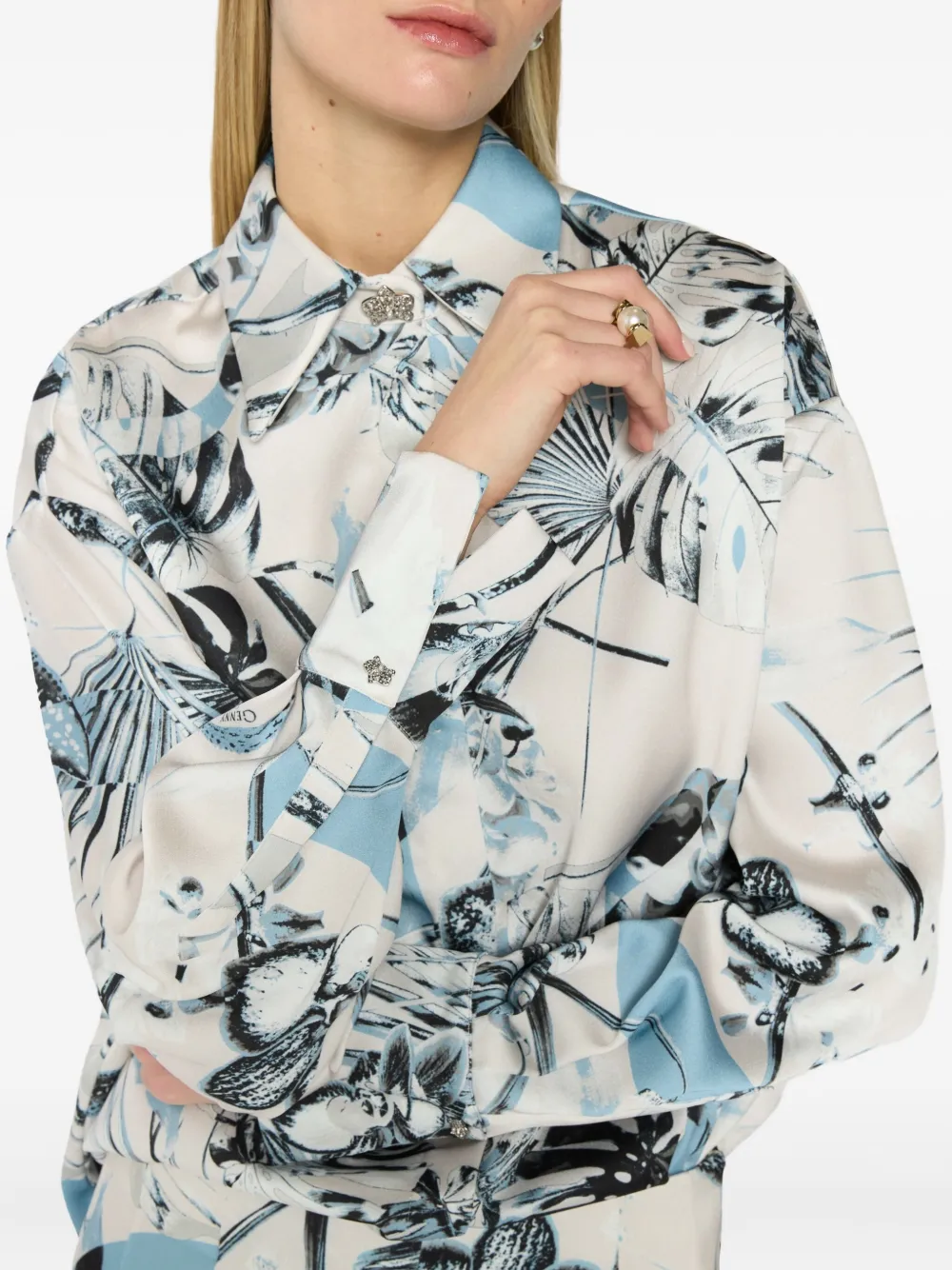 Genny Satijnen blouse met bloemenprint Veelkleurig