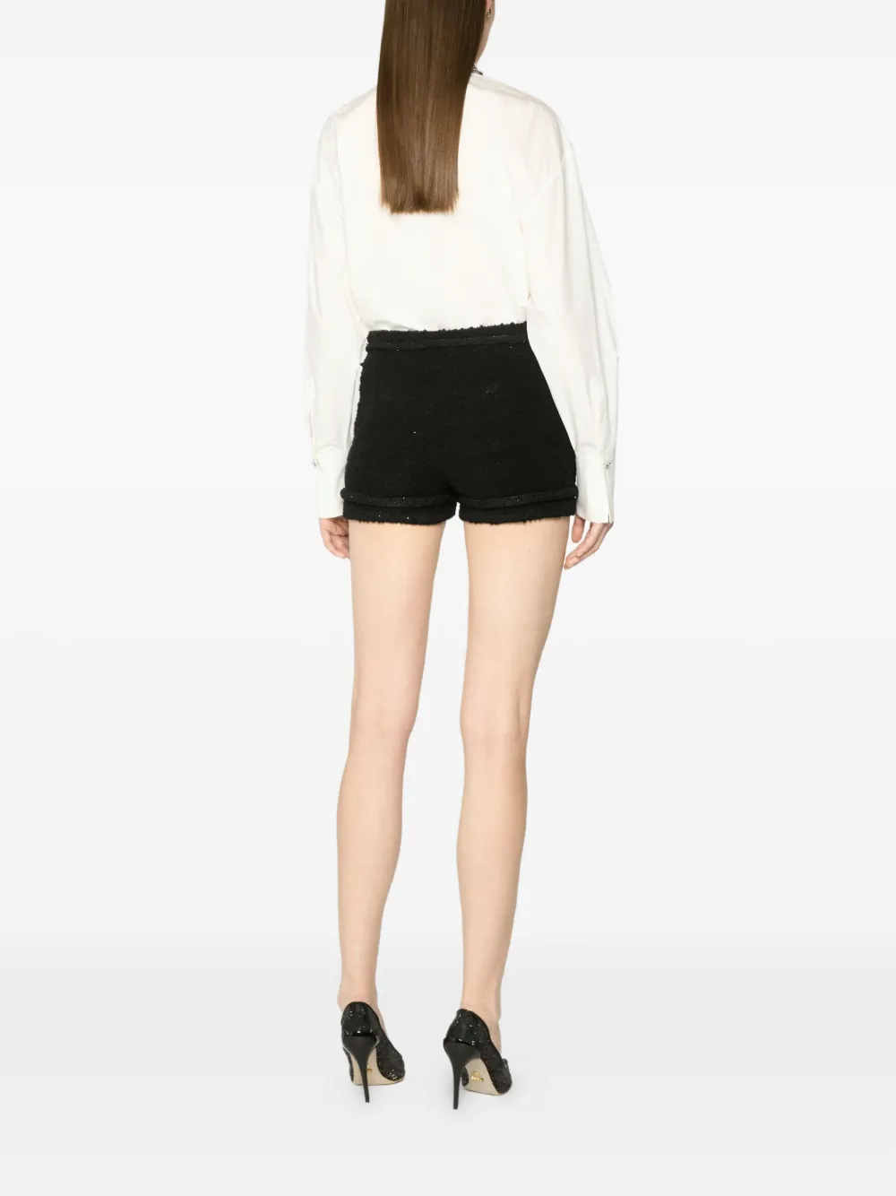 Genny sequin-embellished tweed shorts Zwart