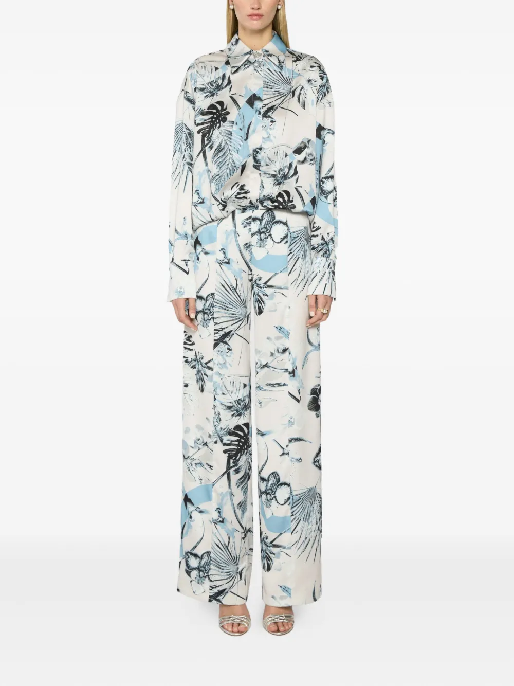 Genny Broek met bloemenprint Blauw