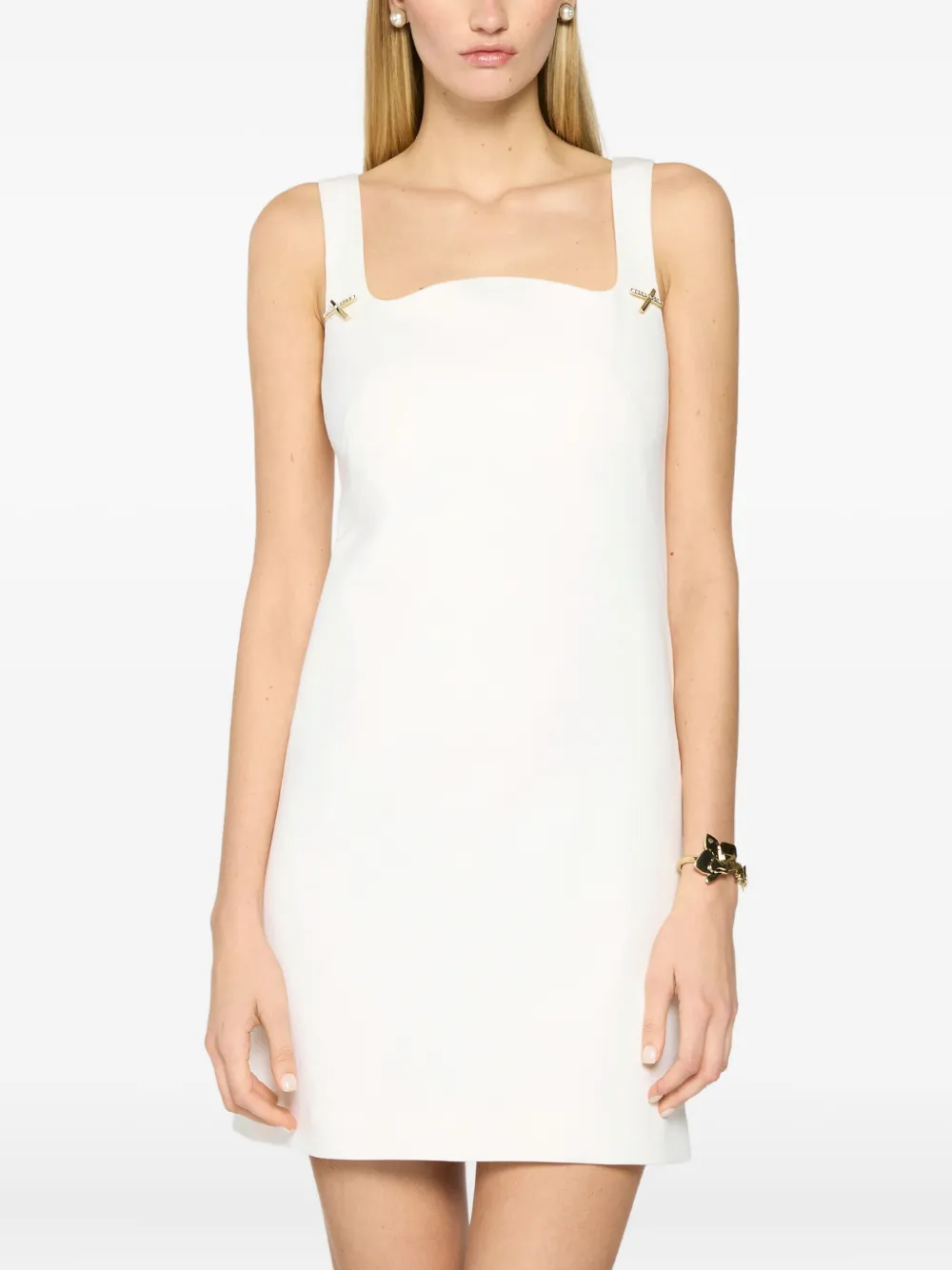 Genny square-neck rhinestone-embellished dress Wit